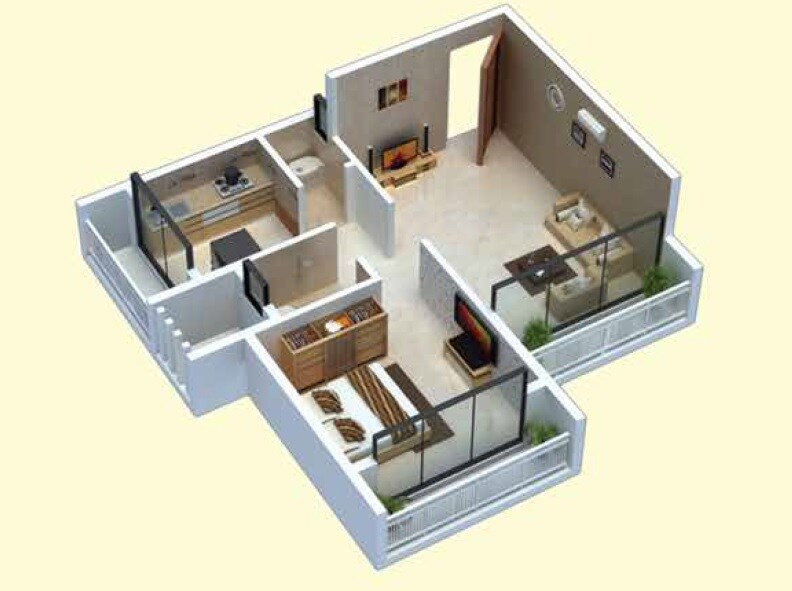 Floor plan of 1 BHK 338 Sq. Ft. Apartment in Prabhu Lok, Navi Mumbai