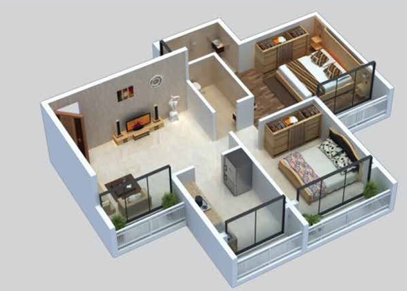 Floor plan of 2 BHK 485 Sq. Ft. Apartment in Prabhu Lok, Navi Mumbai
