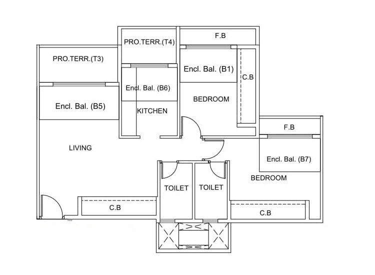 Floor plan of 2 BHK 383 Sq. Ft. Apartment in Prajapati Magnum, Navi Mumbai