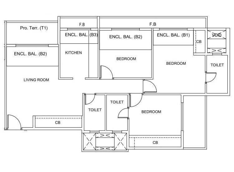 Floor plan of 3 BHK 661 Sq. Ft. Apartment in Prajapati Magnum, Navi Mumbai