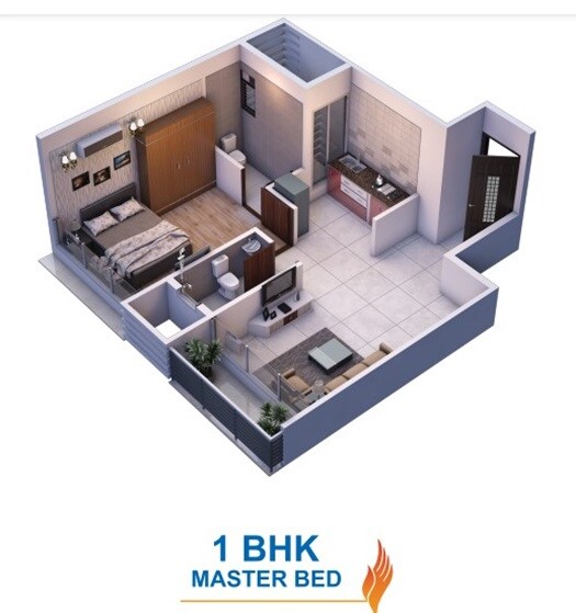 Floor plan of 1 BHK 242 Sq. Ft. Apartment in Pramukh Dharma, Navi Mumbai