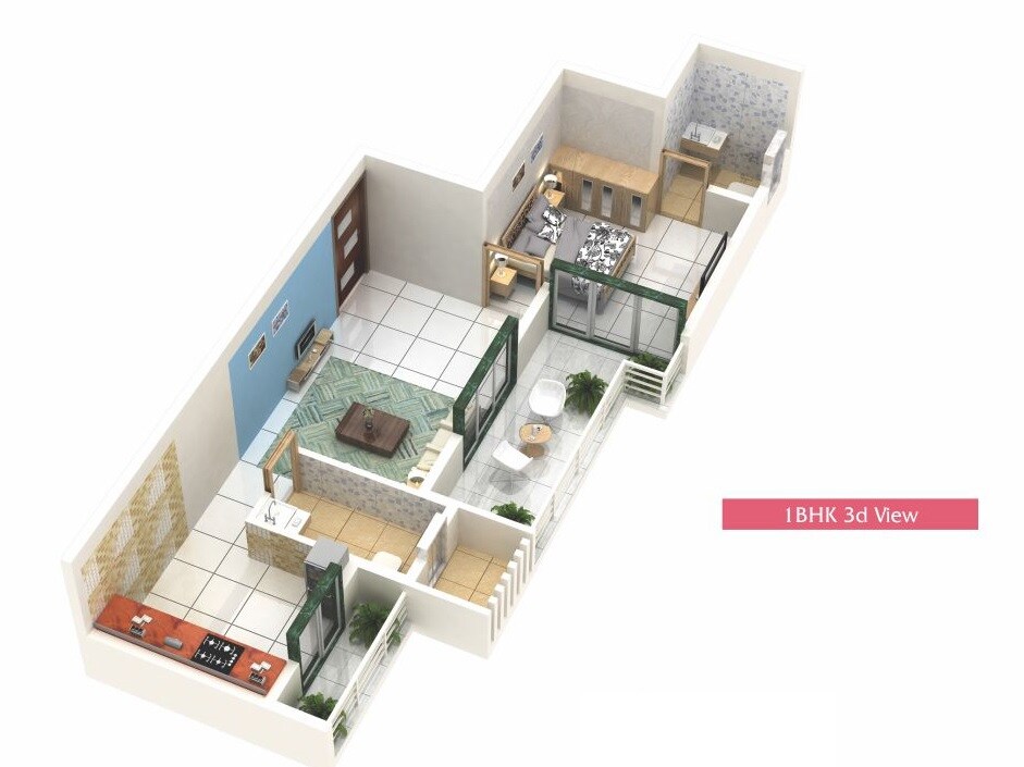 Floor plan of 1 BHK 263 Sq. Ft. Apartment in Prathmesh Symphony, Navi Mumbai
