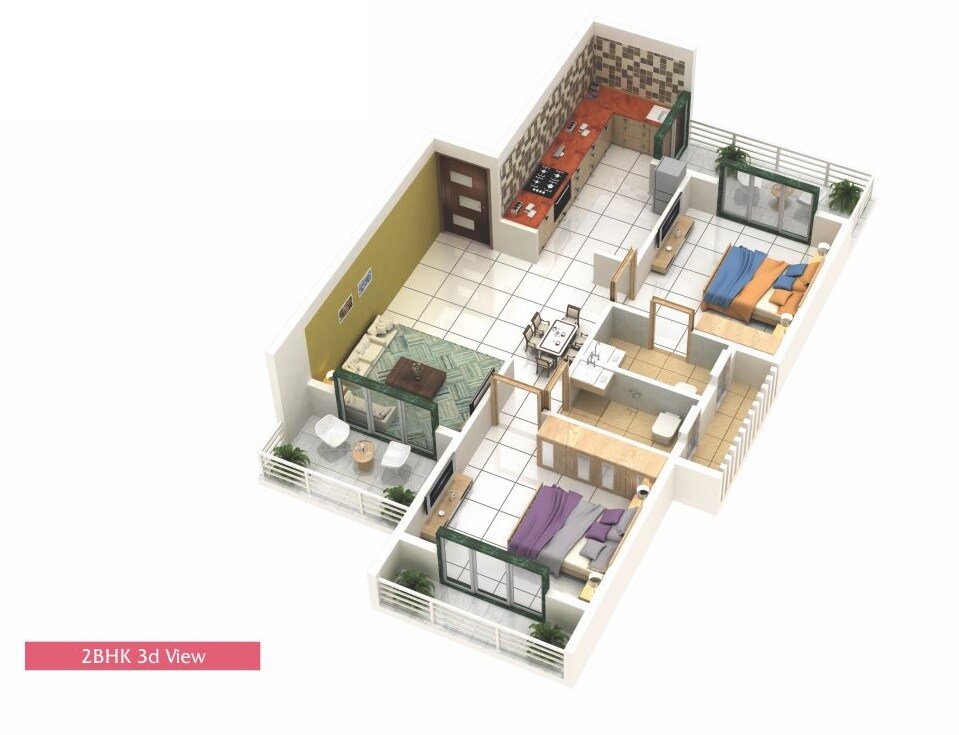 Floor plan of 2 BHK 501 Sq. Ft. Apartment in Prathmesh Symphony, Navi Mumbai