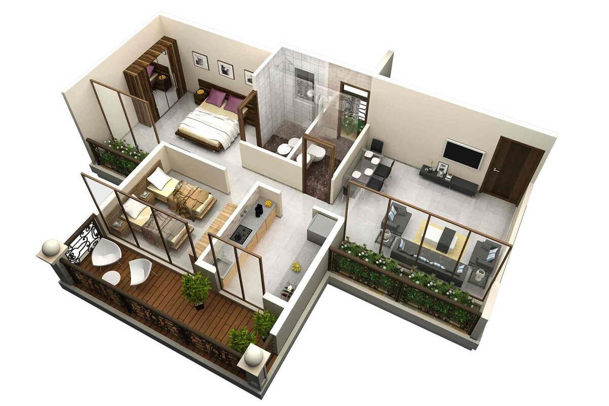 Floor plan of 2 BHK 1129 Sq. Ft. Apartment in Pratik Gardens, Navi Mumbai