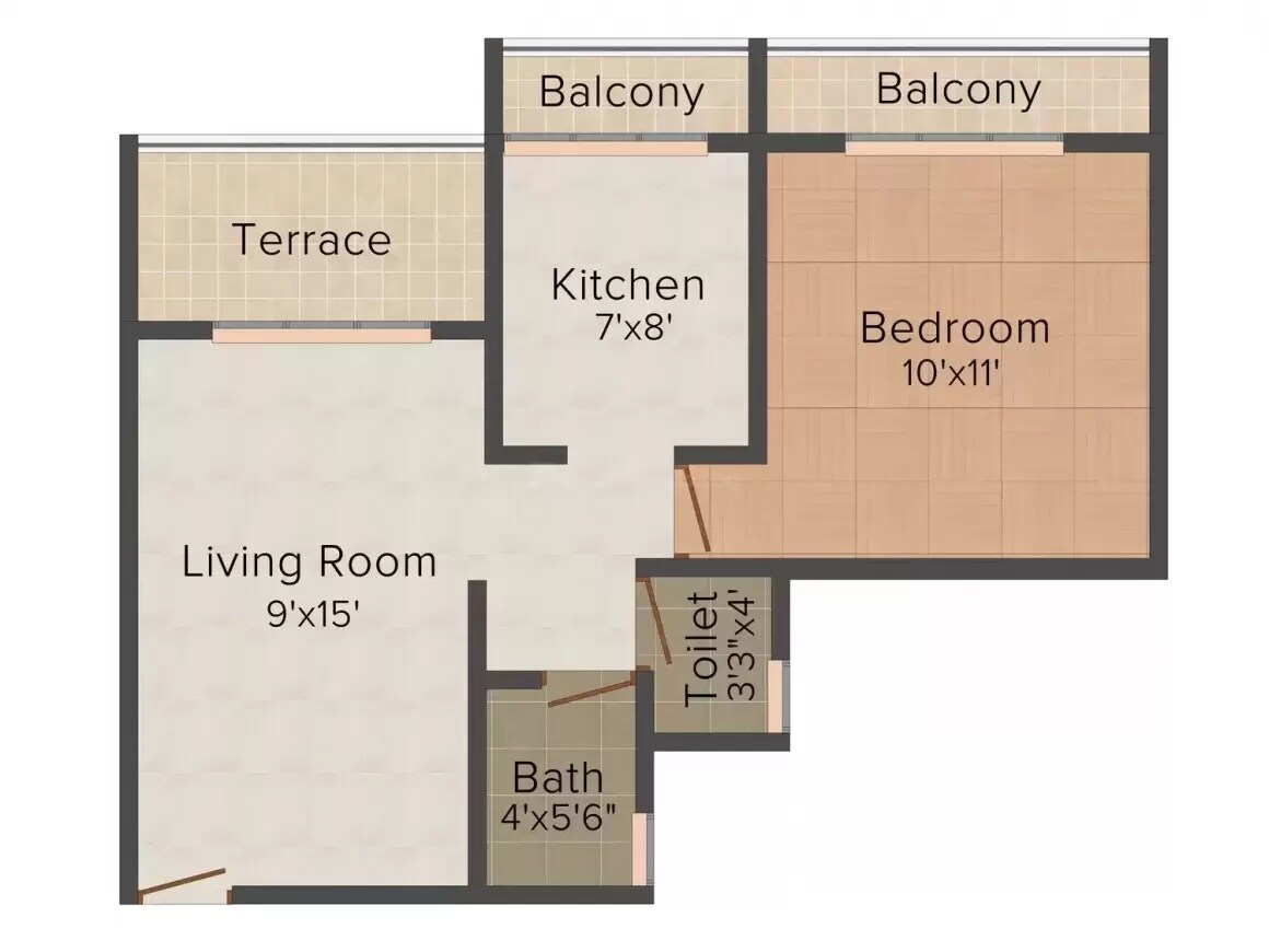 Floor plan of 1 BHK 680 Sq. Ft. Apartment in Pratik Harmony, Navi Mumbai