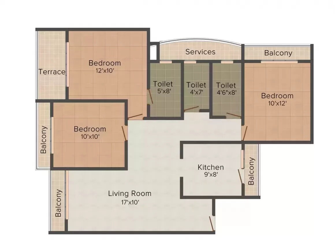 Floor plan of 3 BHK 1460 Sq. Ft. Apartment in Pratik Harmony, Navi Mumbai