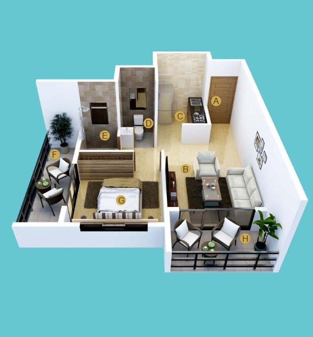 Floor plan of 1 BHK 417 Sq. Ft. Apartment in Prayag City, Navi Mumbai