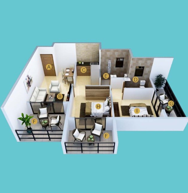 Floor plan of 2 BHK 489 Sq. Ft. Apartment in Prayag City, Navi Mumbai