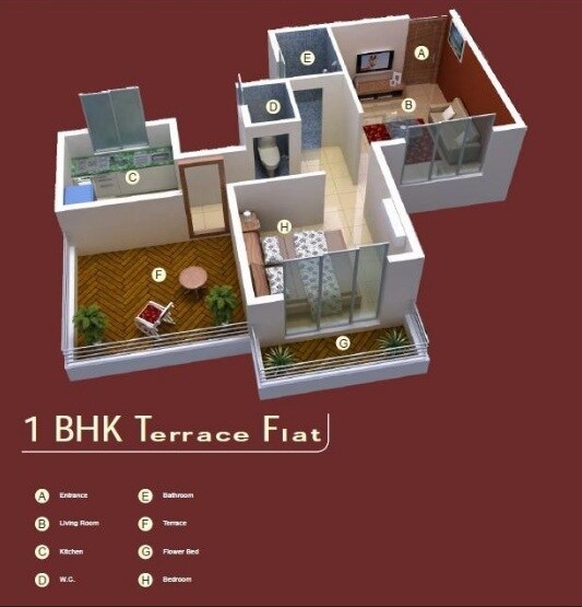 Floor plan of 1 BHK 314 Sq. Ft. Apartment in Prayag Yash Phase II, Navi Mumbai