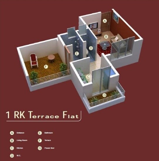 Floor plan of 220 Sq. Ft. Studio in Prayag Yash Phase II, Navi Mumbai