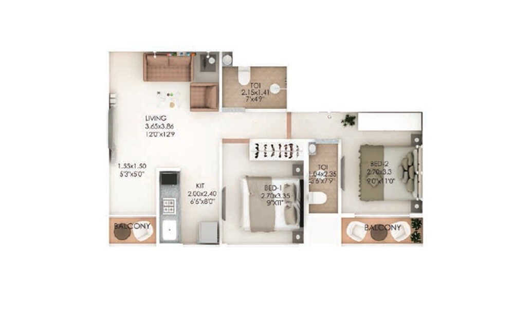 2 BHK 486 Sq. Ft. Apartment