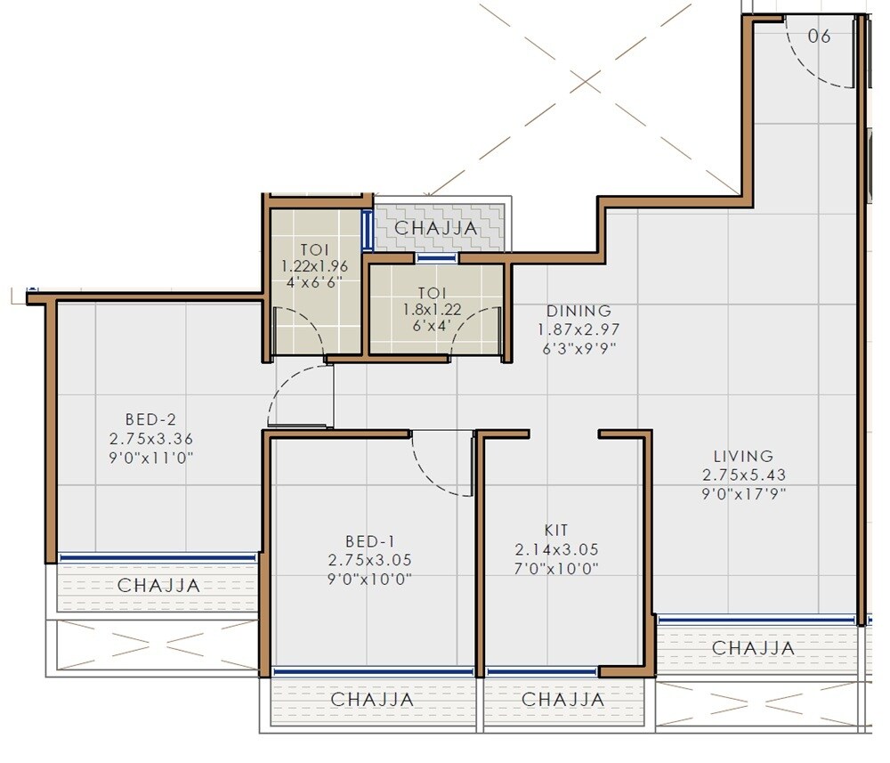 Floor plan of 2 BHK 686 Sq. Ft. Apartment in Precious Krishna Hills, Navi Mumbai