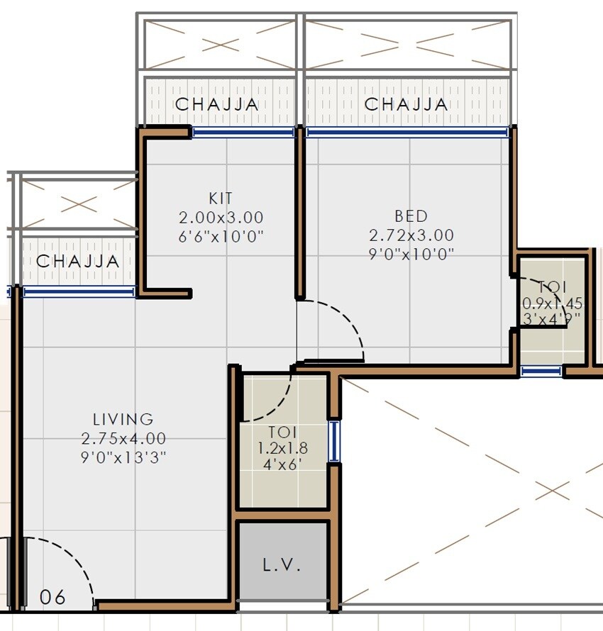 Floor plan of 1 BHK 295 Sq. Ft. Apartment in Precious Majestic, Navi Mumbai