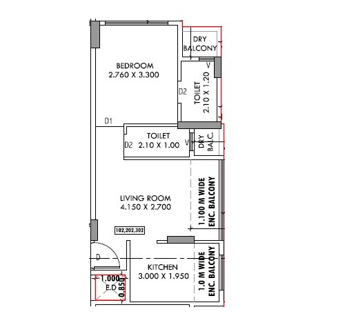Floor plan of 1 BHK 322 Sq. Ft. Apartment in Pride Apramit, Navi Mumbai