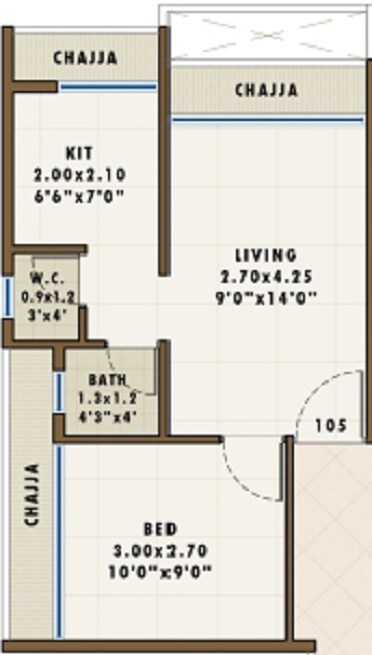 Floor plan of 1 BHK 230 Sq. Ft. Apartment in Prime Exotica, Navi Mumbai