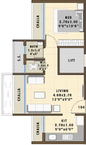 Floor plan of 1 BHK 272 Sq. Ft. Apartment in Prime Exotica, Navi Mumbai