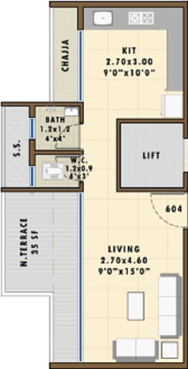 Floor plan of 159 Sq. Ft. Studio in Prime Exotica, Navi Mumbai