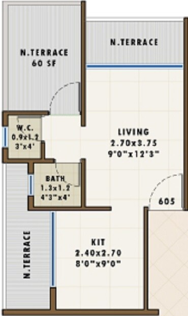 Floor plan of 193 Sq. Ft. Studio in Prime Exotica, Navi Mumbai