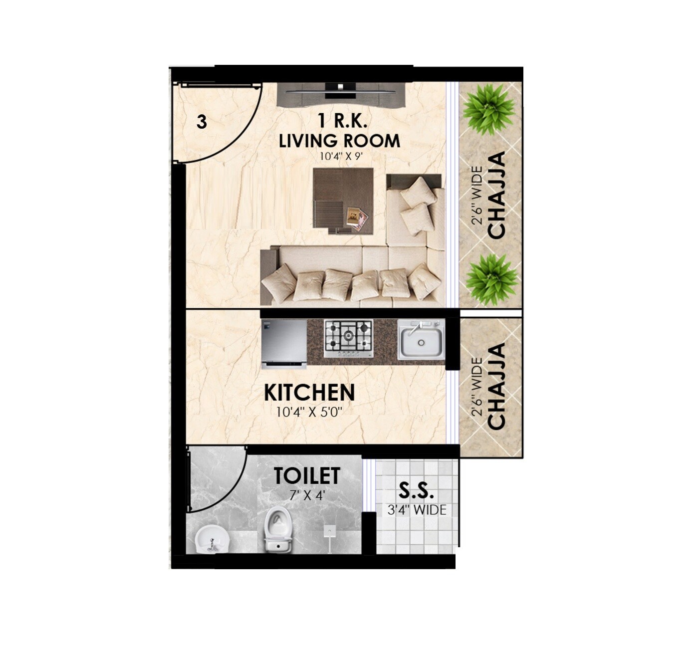 Floor plan of 216 Sq. Ft. Studio in Prime Ruby, Navi Mumbai