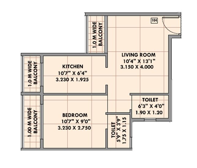Floor plan of 1 BHK 371 Sq. Ft. Apartment in Prithvi Aarna, Navi Mumbai