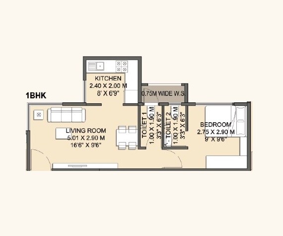 Floor plan of 1 BHK 370 Sq. Ft. Apartment in Priyal Govind Chintamani, Navi Mumbai