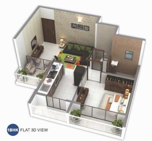 Floor plan of 1 BHK 215 Sq. Ft. Apartment in Priyanka Unite, Navi Mumbai