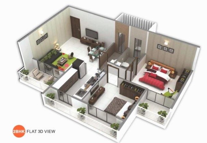 Floor plan of 2 BHK 463 Sq. Ft. Apartment in Priyanka Unite, Navi Mumbai