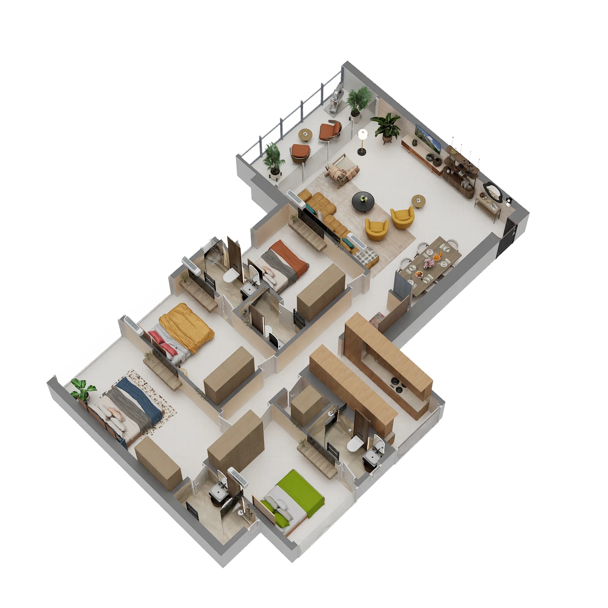 Floor plan of 4 BHK 2125 Sq. Ft. Apartment in Progressive Aum, Navi Mumbai