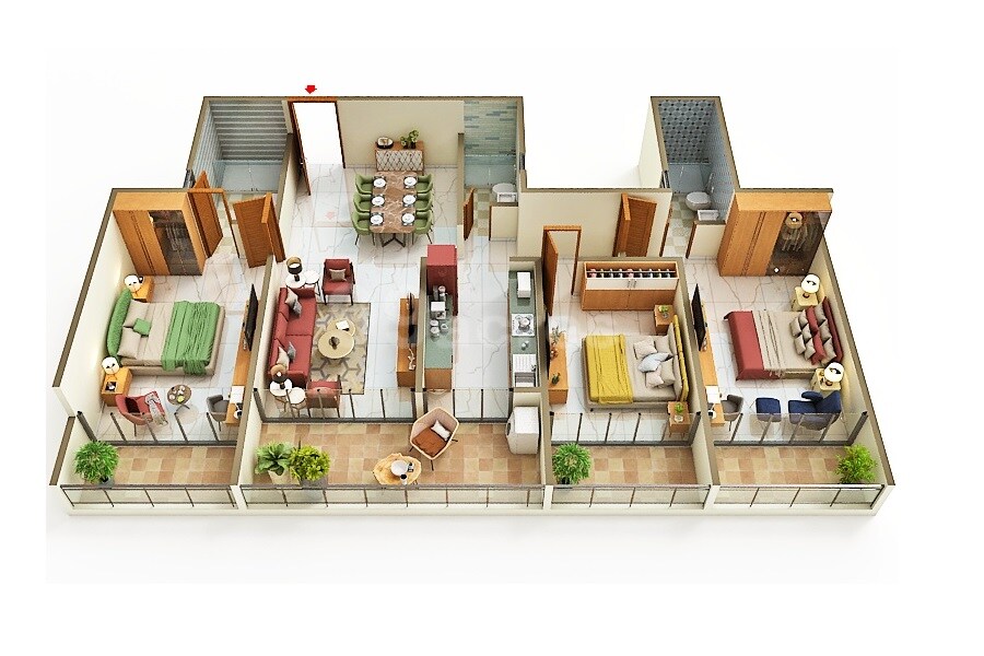 Floor plan of 3 BHK 1426 Sq. Ft. Apartment in Progressive Aura, Navi Mumbai