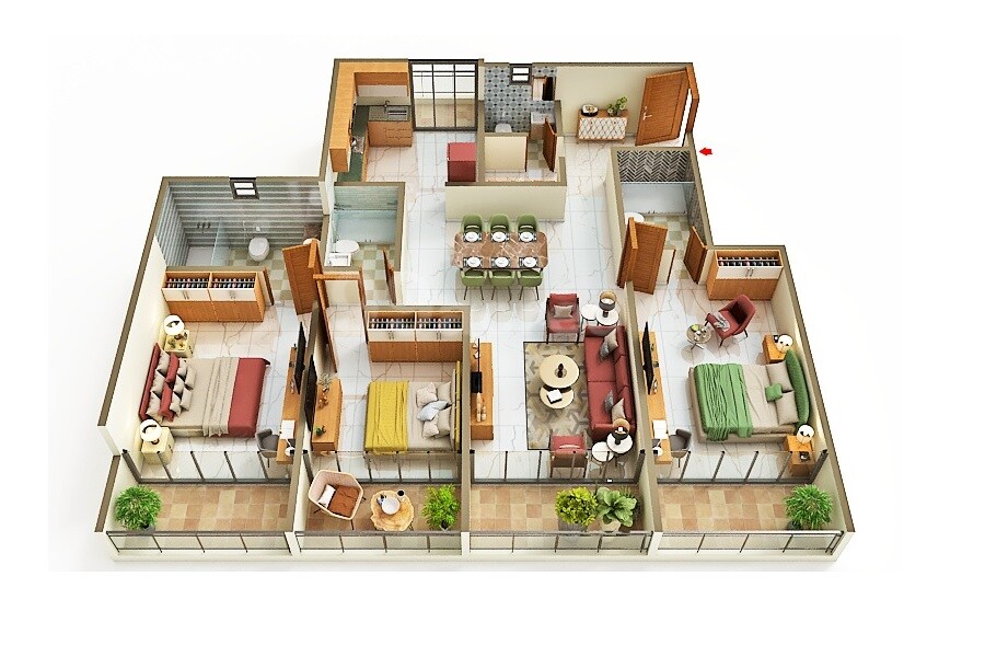 Floor plan of 3 BHK 932 Sq. Ft. Apartment in Progressive Aura, Navi Mumbai
