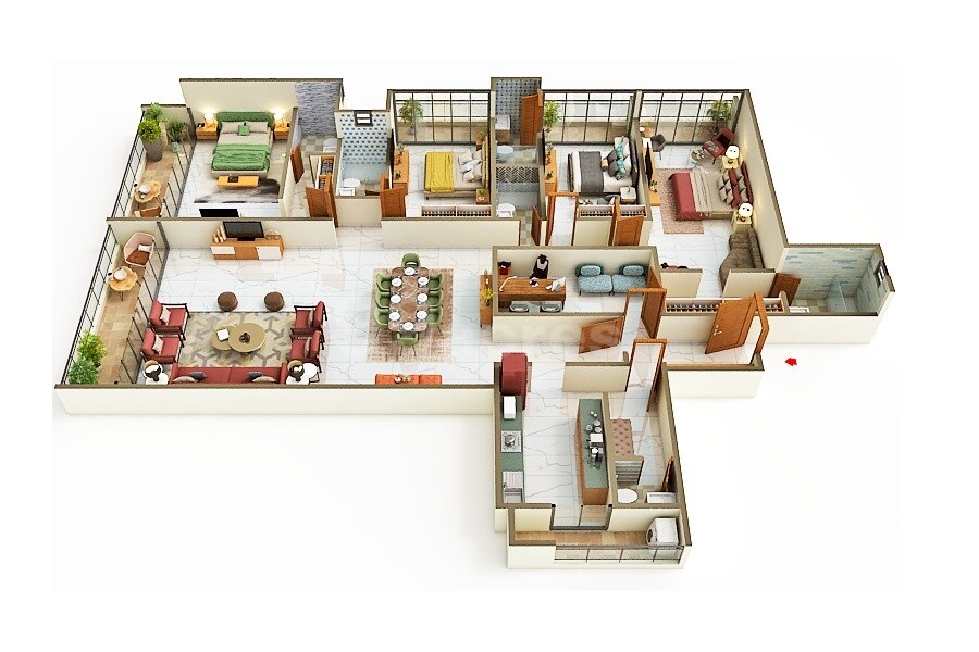 Floor plan of 4 BHK 2148 Sq. Ft. Apartment in Progressive Aura, Navi Mumbai