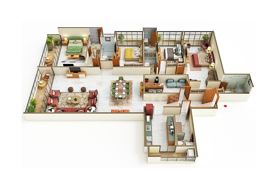 Floor plan of 4 BHK 2237 Sq. Ft. Apartment in Progressive Aura, Navi Mumbai