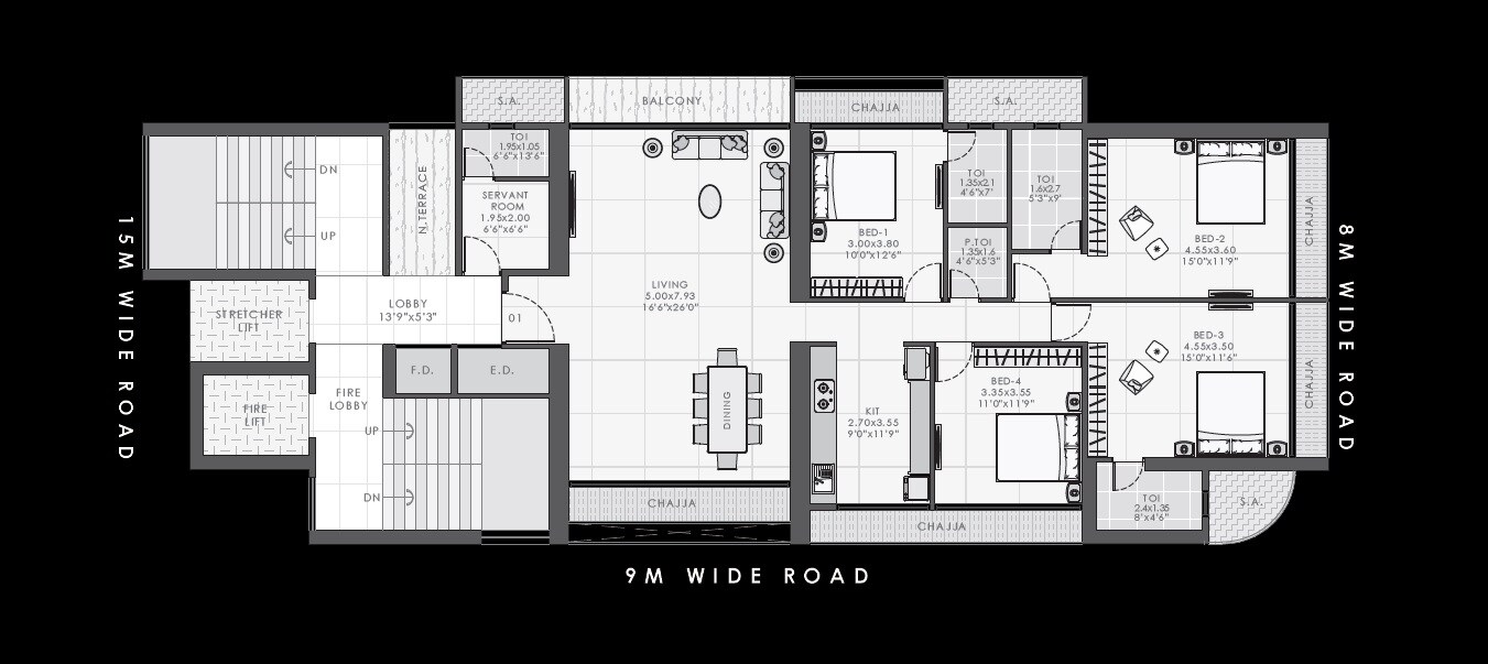 Floor plan of 4 BHK 1537 Sq. Ft. Apartment in Progressive Era, Navi Mumbai