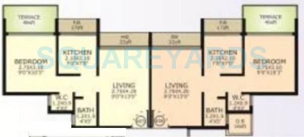 Floor plan of 2 BHK 1050 Sq. Ft. Apartment in Progressive Group Ambar, Navi Mumbai