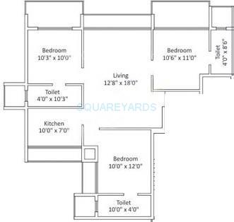 Floor plan of 3 BHK 1550 Sq. Ft. Apartment in Progressive Group Crest, Navi Mumbai