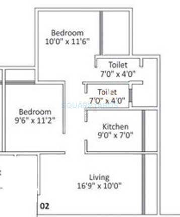 Floor plan of 2 BHK 1050 Sq. Ft. Apartment in Progressive Group Viva, Navi Mumbai