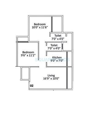 Floor plan of 2 BHK 1150 Sq. Ft. Apartment in Progressive Group Viva, Navi Mumbai