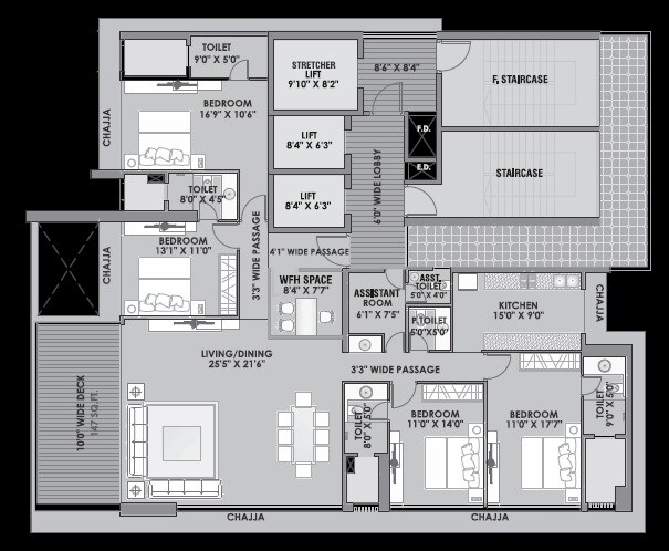 4 BHK 2600 Sq. Ft. Apartment