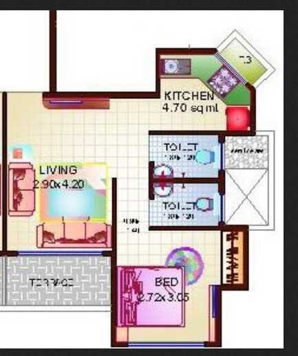 Floor plan of 1 BHK 725 Sq. Ft. Apartment in Proviso Hill Park, Navi Mumbai