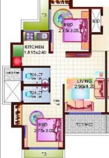 Floor plan of 2 BHK 1050 Sq. Ft. Apartment in Proviso Hill Park, Navi Mumbai