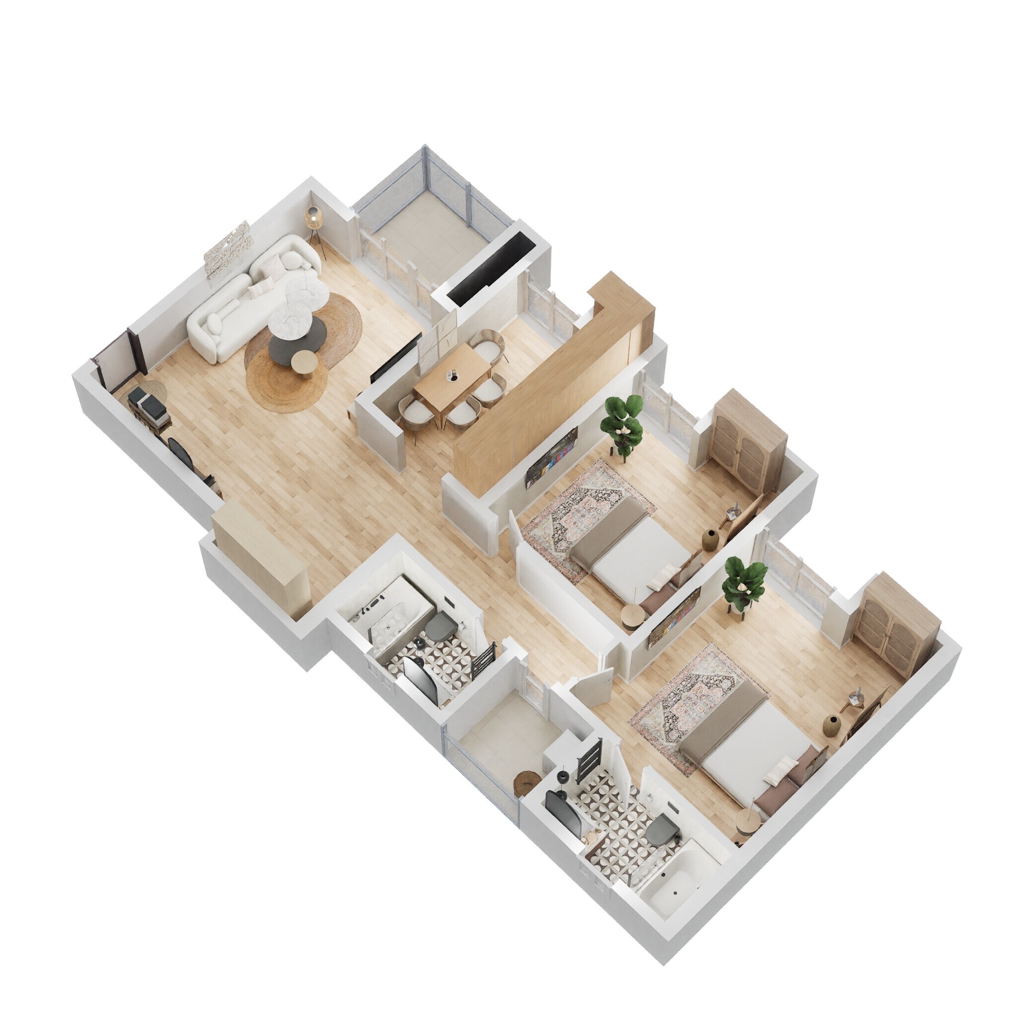 Floor plan of 2 BHK 515 Sq. Ft. Apartment in Puraniks City, Navi Mumbai