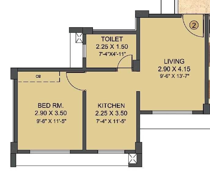 Floor plan of 1 BHK 330 Sq. Ft. Apartment in Puraniks City Sector 3, Navi Mumbai
