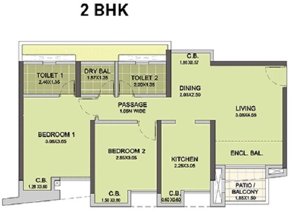 Floor plan of 2 BHK 427 Sq. Ft. Apartment in Puraniks City Sector 3, Navi Mumbai
