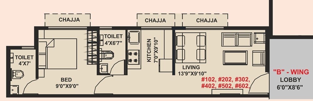 Floor plan of 1 BHK 375 Sq. Ft. Apartment in Purva Badridham, Navi Mumbai