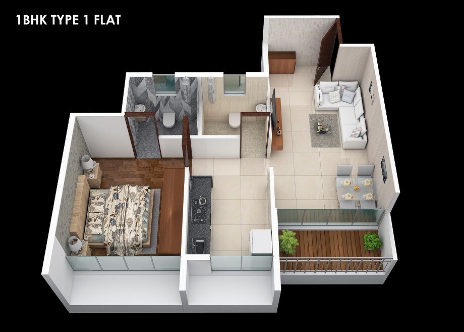 Floor plan of 1 BHK 353 Sq. Ft. Apartment in Pushpak Palladium, Navi Mumbai
