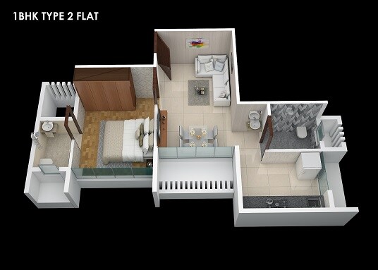 Floor plan of 1 BHK 392 Sq. Ft. Apartment in Pushpak Palladium, Navi Mumbai