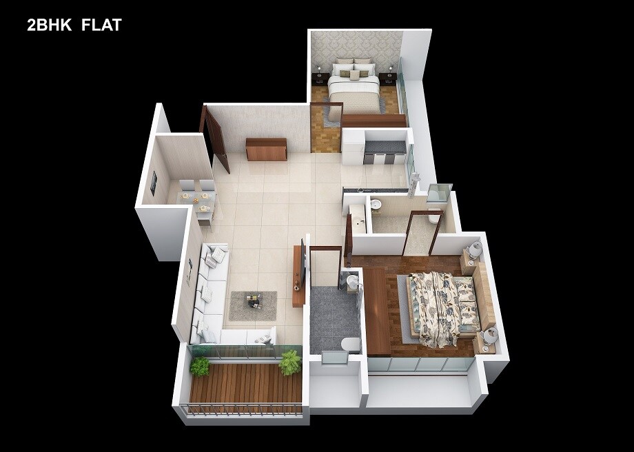 Floor plan of 2 BHK 552 Sq. Ft. Apartment in Pushpak Palladium, Navi Mumbai