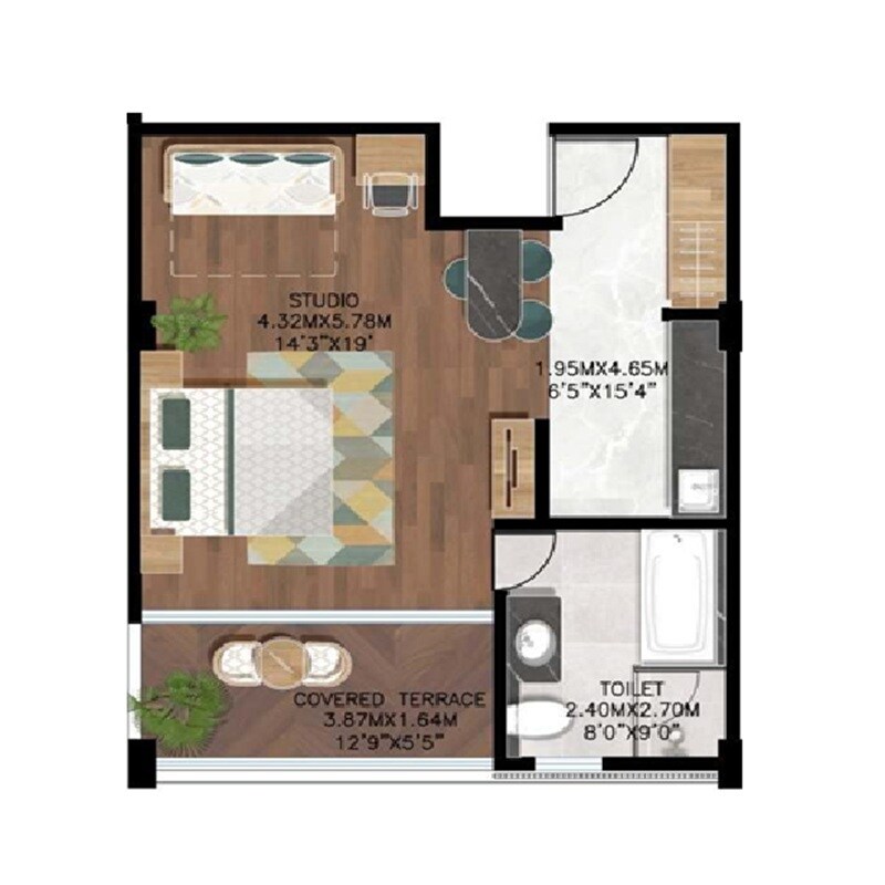 Floor plan of Studio - 405 sq. ft. in Pushpam Balibaug Rekreasi, Navi Mumbai