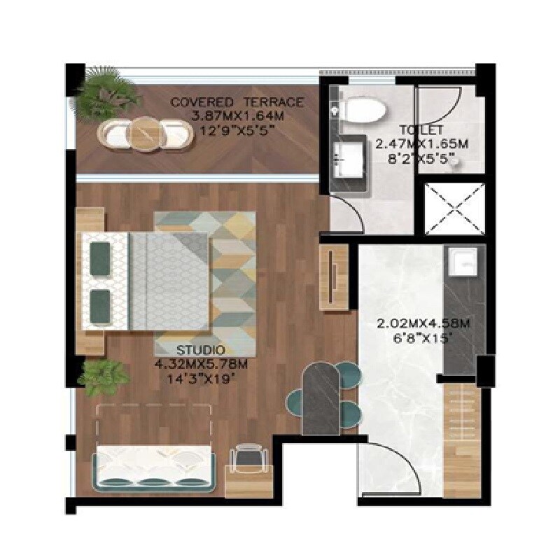 Floor plan of Studio - 500 sq. ft. in Pushpam Balibaug Rekreasi, Navi Mumbai