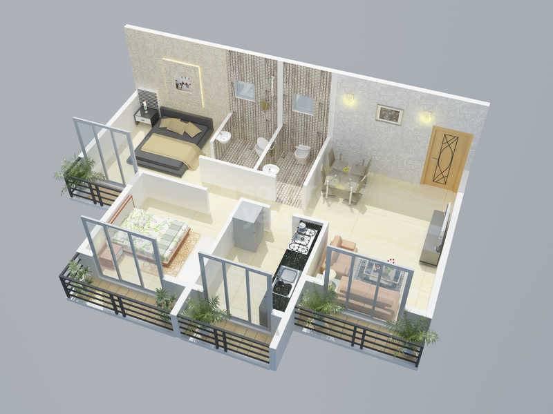 Floor plan of 2 BHK 800 Sq. Ft. Apartment in Pymaa Mannat Apartments, Navi Mumbai
